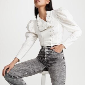 NWOT Ulla Johnson Lamont Bead Embellished Embroidered Cotton Blouse Size 0